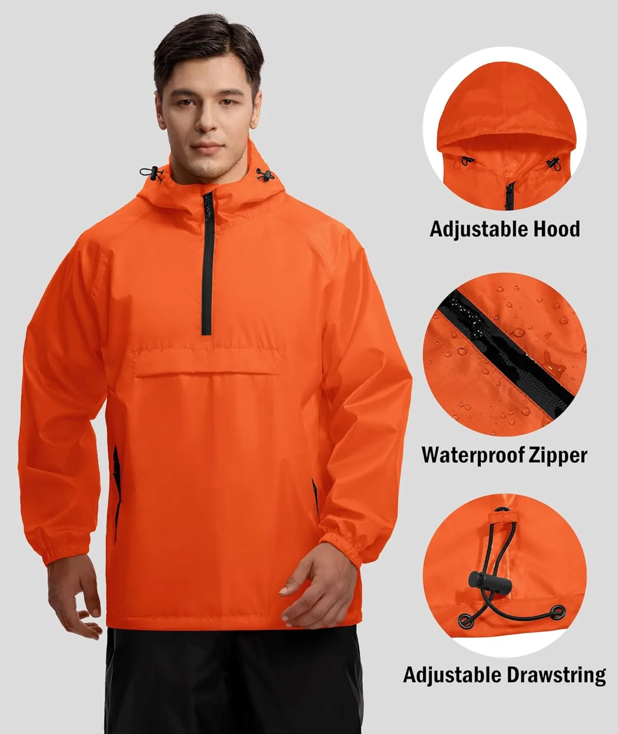 SWISSWELL Men's Rain Jacket Waterproof Lightweight Packable Pullover Windbreaker with Hood for Travel Hiking Golf