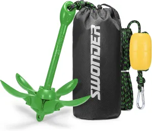 Swonder Kayak Anchor, 3.5lbs Folding Anchor Kit w/Rope & Storage Bag, Complete Accessories Kit for Kayak, Paddle Board, Jet Ski and Small Boats