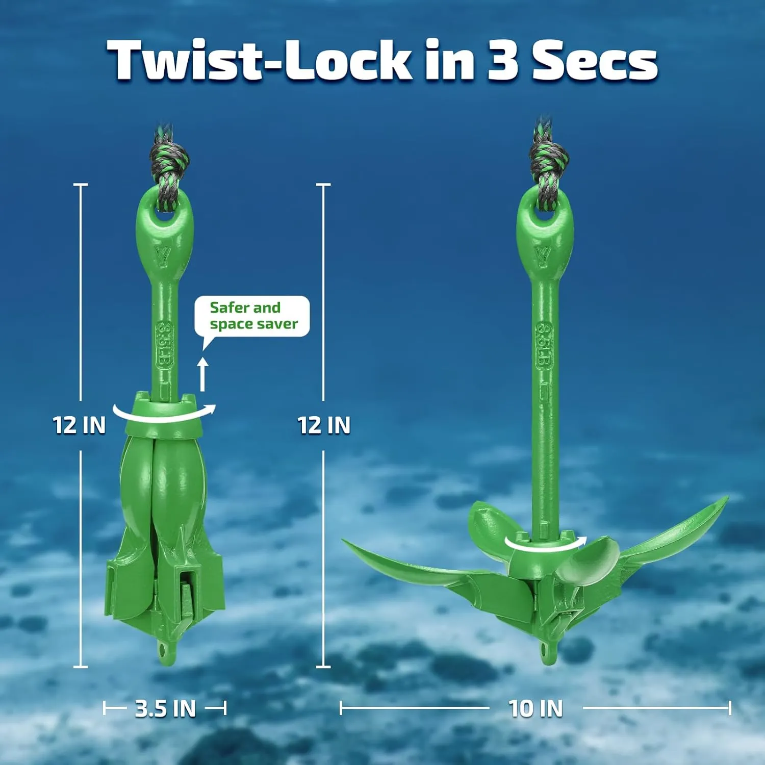 Swonder Kayak Anchor, 3.5lbs Folding Anchor Kit w/Rope & Storage Bag, Complete Accessories Kit for Kayak, Paddle Board, Jet Ski and Small Boats