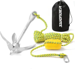 Swonder Kayak Anchor, 3.5lbs Folding Anchor Kit w/Rope & Storage Bag, Complete Accessories Kit for Kayak, Paddle Board, Jet Ski and Small Boats