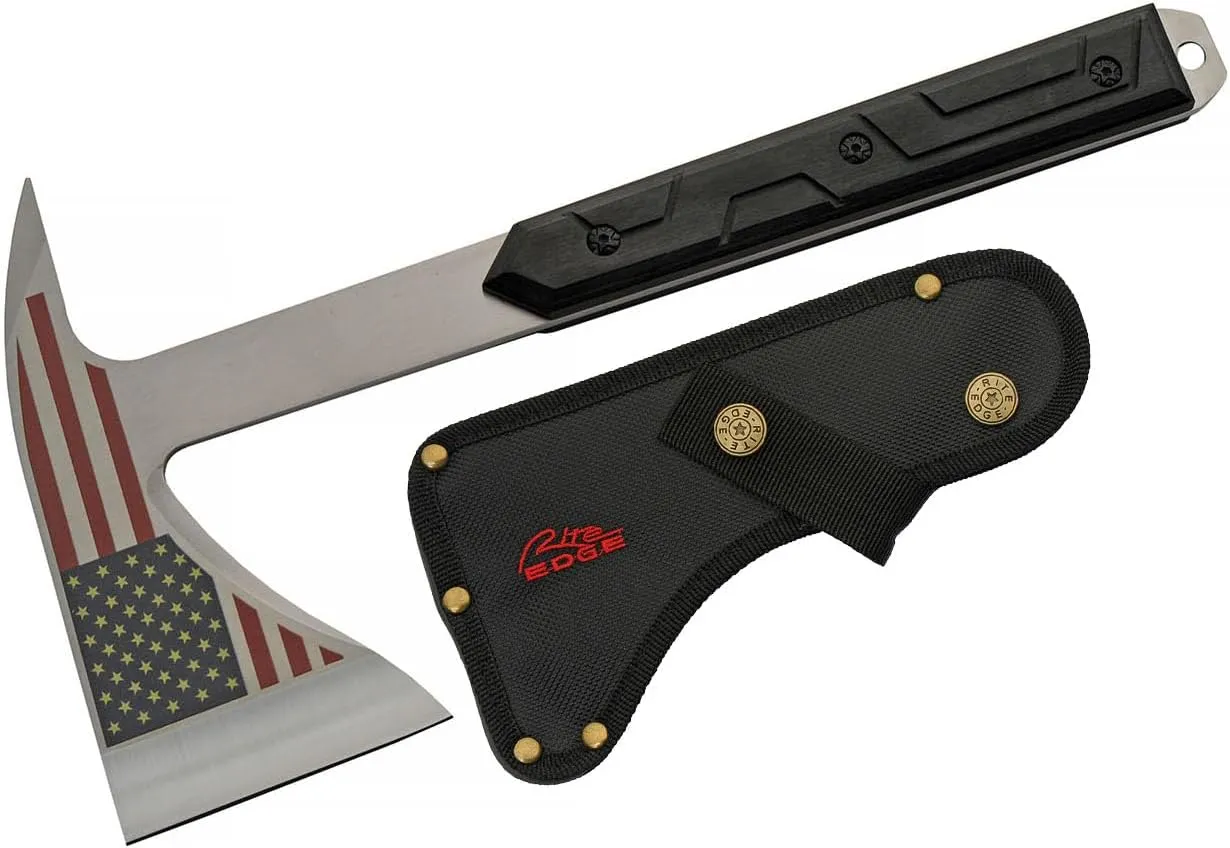 SZCO Supplies 12" USA Old Glory Tomahawk Axe with Spiked Poll and Nylon Sheath