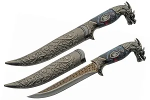 SZCO Supplies 211564 Fancy Roaring Dragon Medieval Dagger with Scabbard, 12" Length, Blue