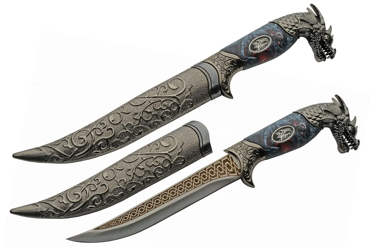SZCO Supplies 211564 Fancy Roaring Dragon Medieval Dagger with Scabbard, 12" Length, Blue
