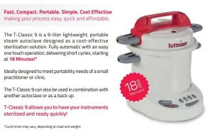 T-Classic Steam Autoclave 9 Liter Portable Tabletop Sterilizer
