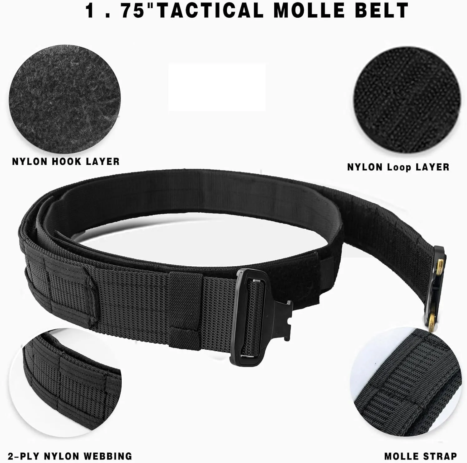 Tactical Battle Belt 1.75" - with 1.5" Inner Belt,Quick-Release Molle Nylon Gun Rigger Belt for Combat,Duty Belts