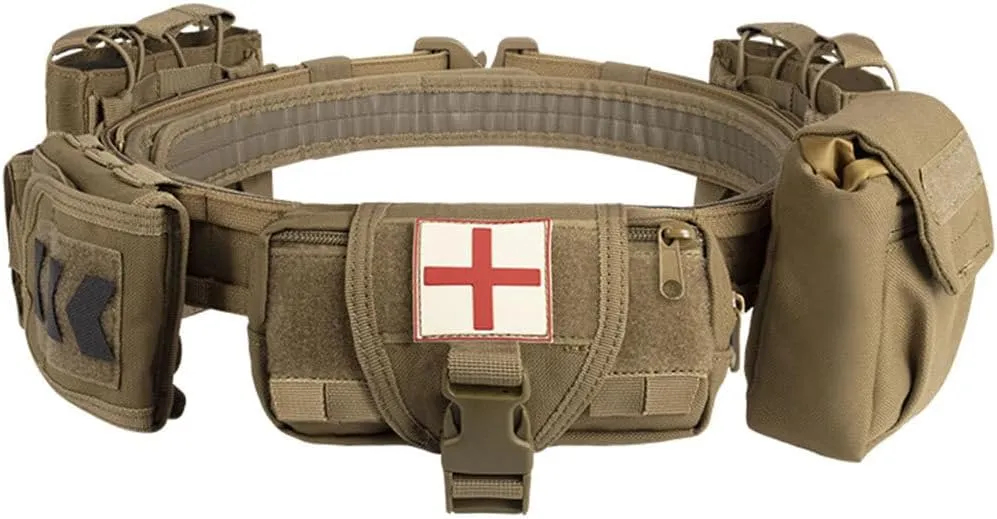 Tactical Battle Belt, Outdoor Quick Release Patrol Nylon Riggers Belts Equipped with Pocket Accessory Bag for Hiking and Camping