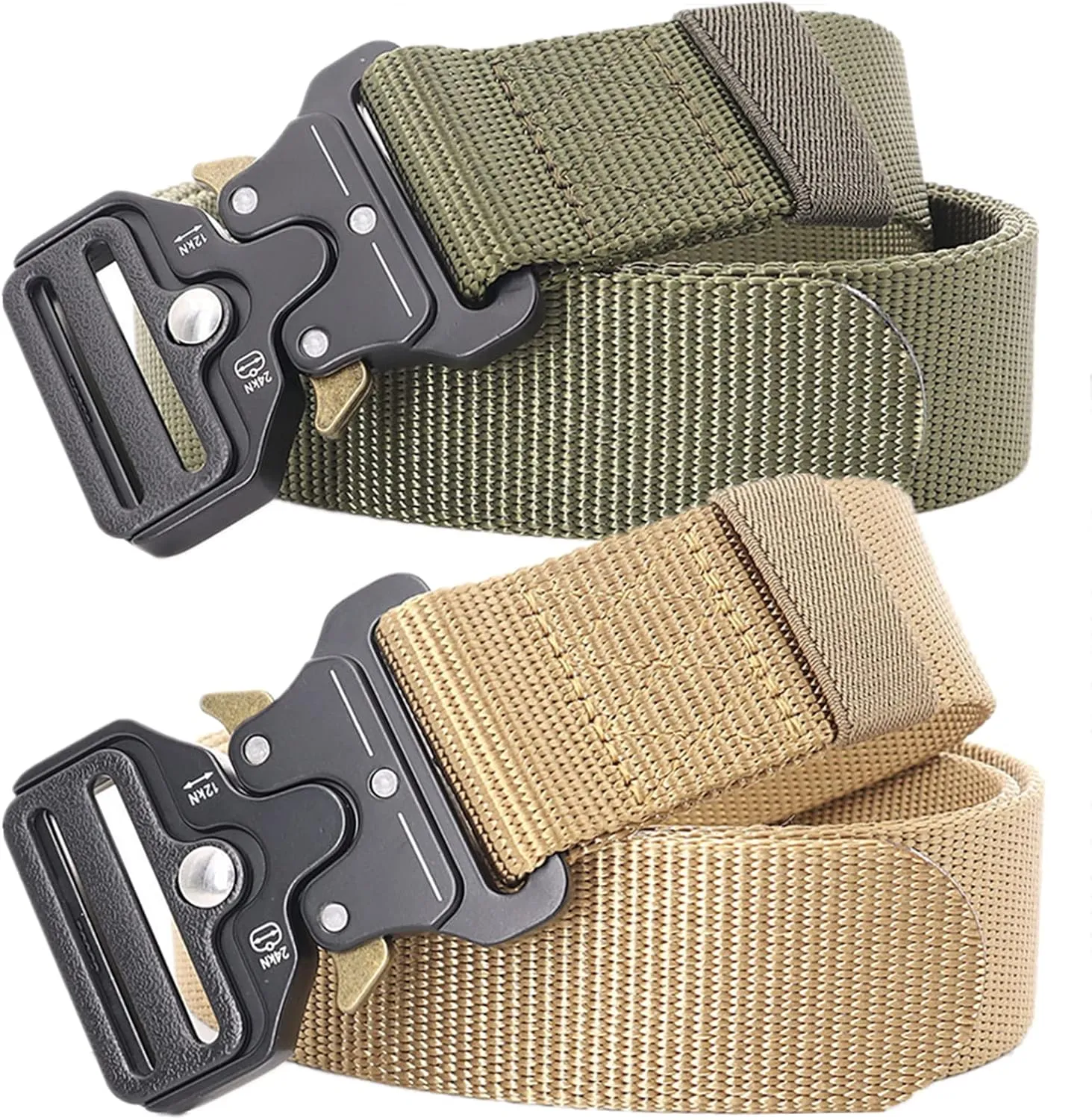 Tactical Belt, Belts Men Women, 1.5" Nylon Web Military Hiking Rigger Work Belt with Heavy Duty Quick Release Buckle, 2 Pack