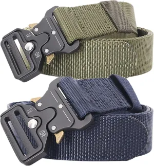 Tactical Belt, Belts Men Women, 1.5" Nylon Web Military Hiking Rigger Work Belt with Heavy Duty Quick Release Buckle, 2 Pack