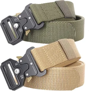 Tactical Belt, Belts Men Women, 1.5" Nylon Web Military Hiking Rigger Work Belt with Heavy Duty Quick Release Buckle, 2 Pack