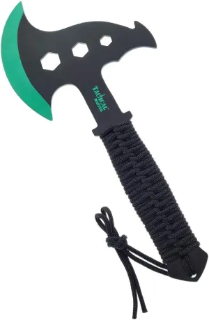 Tactical Black 10-inch Survival Paracord Tomahawk Throwing Axe with Sheath Camping Hunting Fishing Survival Ax Full Tang Hawk Hatchet (Green)
