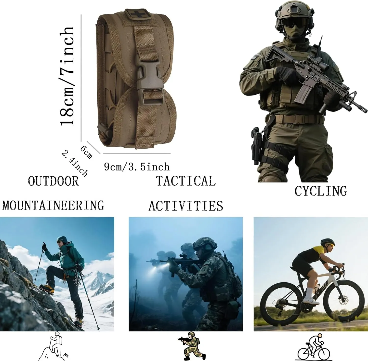 Tactical Med Pouch Emergency First Aid Kit, Multi-Purpose Molle Pouch Holder, Portable Multifunctional Medical Bag(Brown)