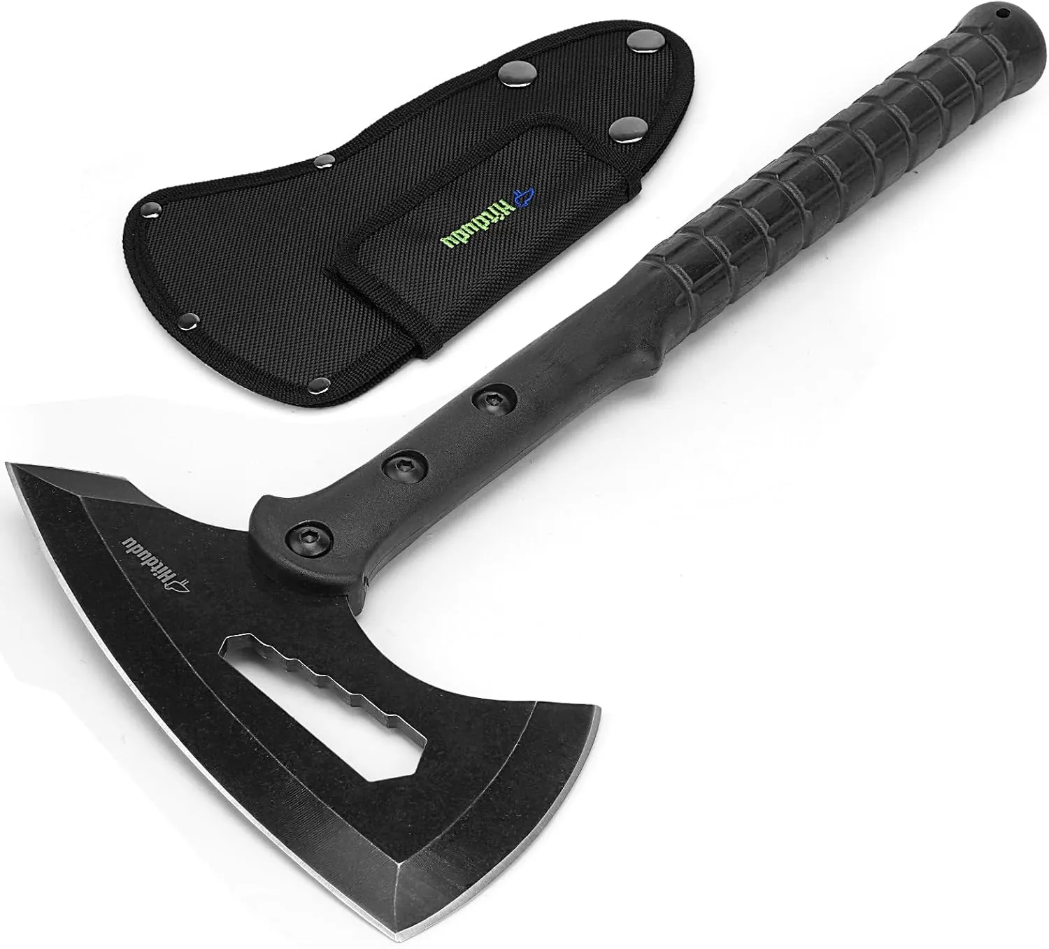 Tactical Tomahawk, Throwing Axe with Sheath, Camping Hatchet with Spike, Nylon Fiber Handle for Outdoor Survival Hiking Camping