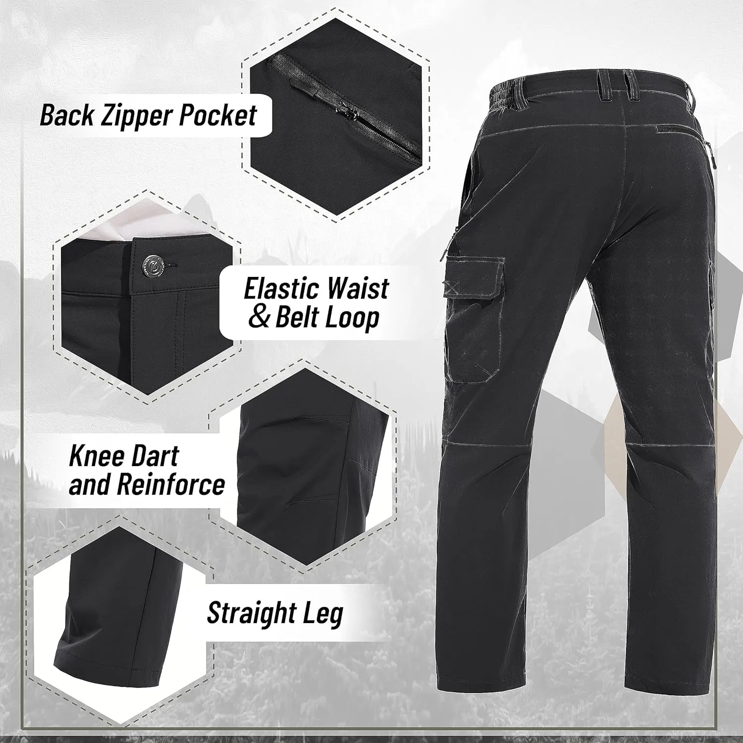 TACVASEN Men's Cargo Pants 5 Pockets Water Resistant Lightweight Quick Dry Ripstop Stretch Pants for Hiking Work Travel
