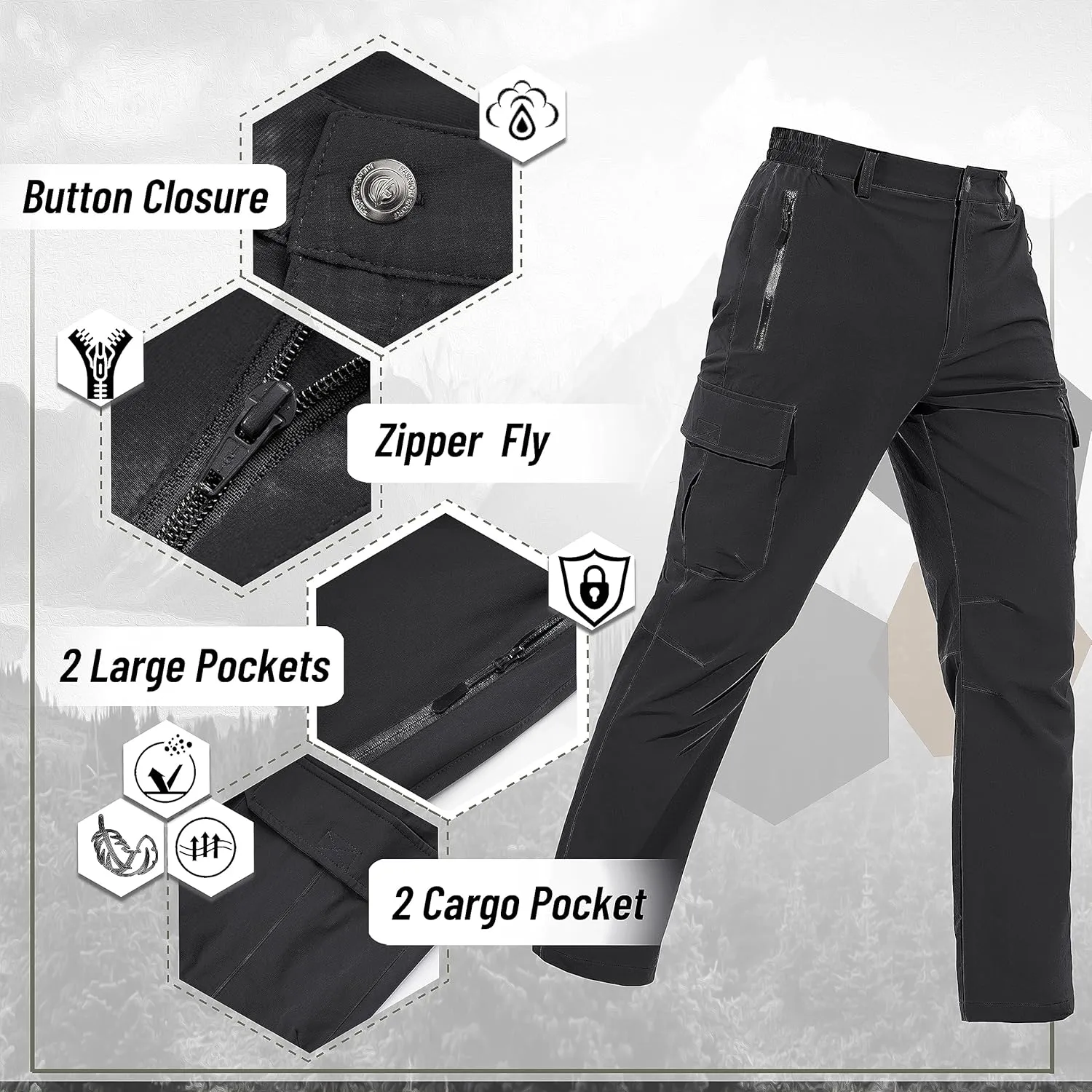 TACVASEN Men's Cargo Pants 5 Pockets Water Resistant Lightweight Quick Dry Ripstop Stretch Pants for Hiking Work Travel