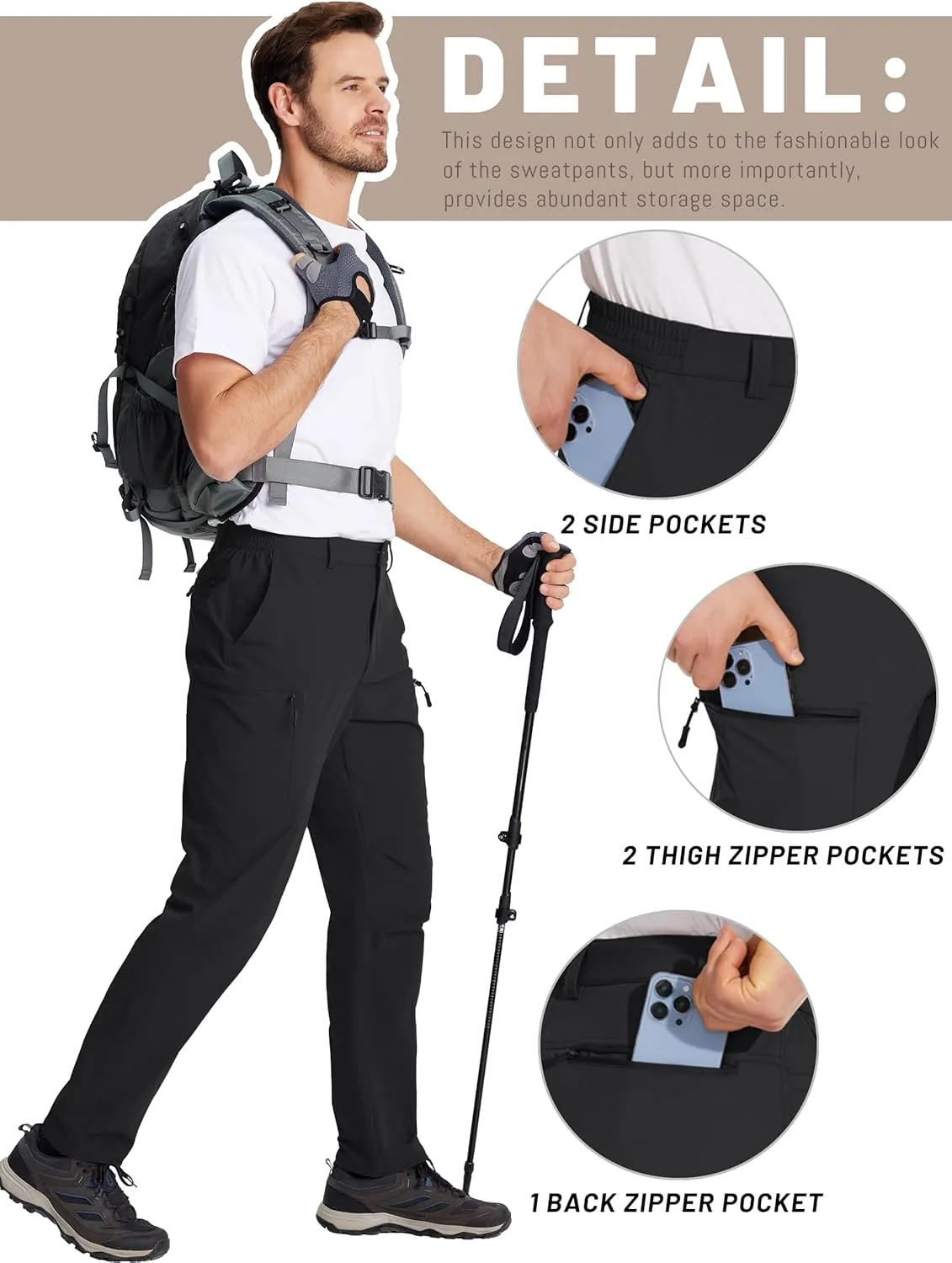 TACVASEN Men's Hiking Cargo Pants with 6 Pockets Lightweight Water Resistant Quick Dry Travel Work Pants Tactical Outdoor