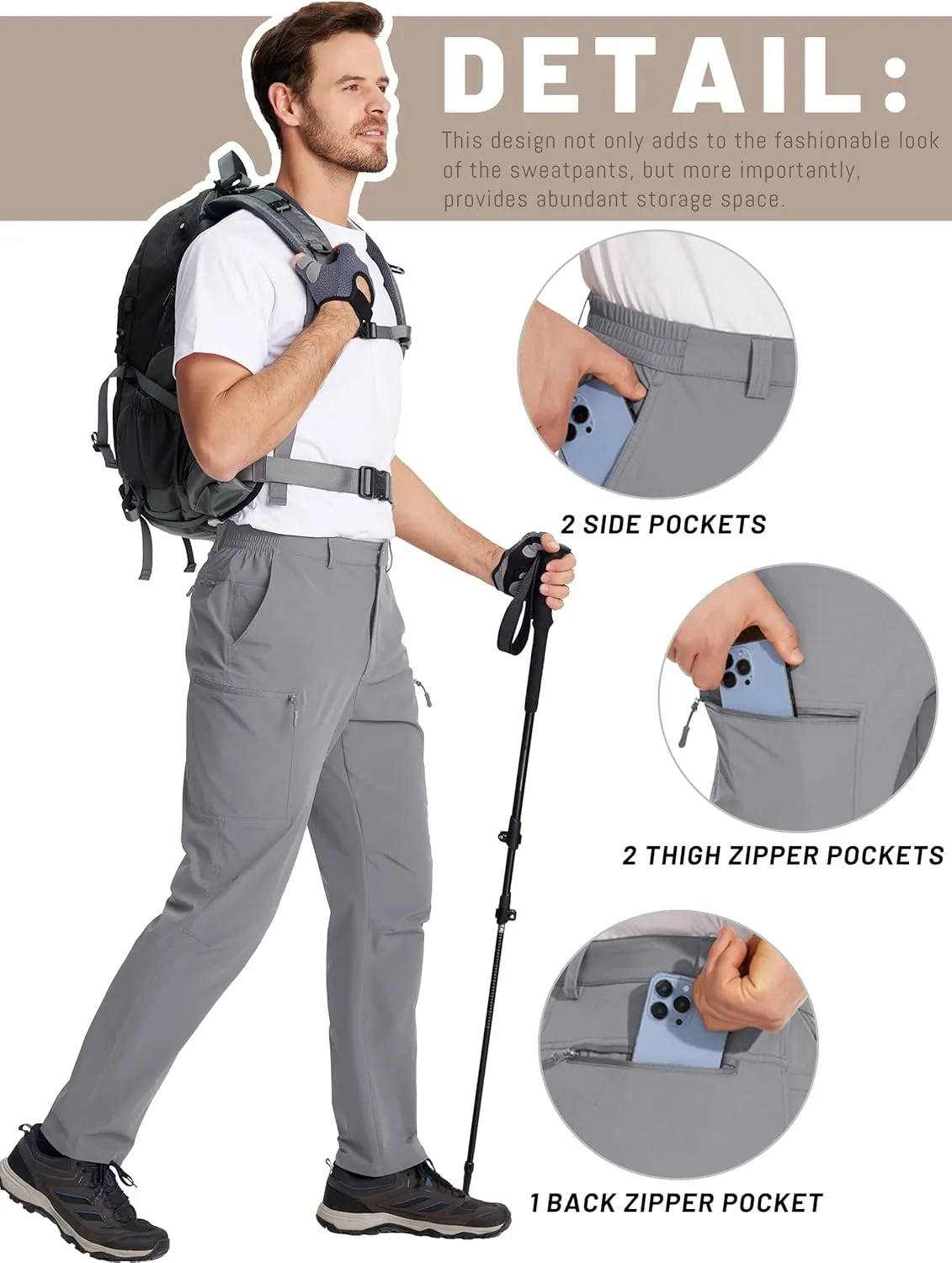 TACVASEN Men's Hiking Cargo Pants with 6 Pockets Lightweight Water Resistant Quick Dry Travel Work Pants Tactical Outdoor