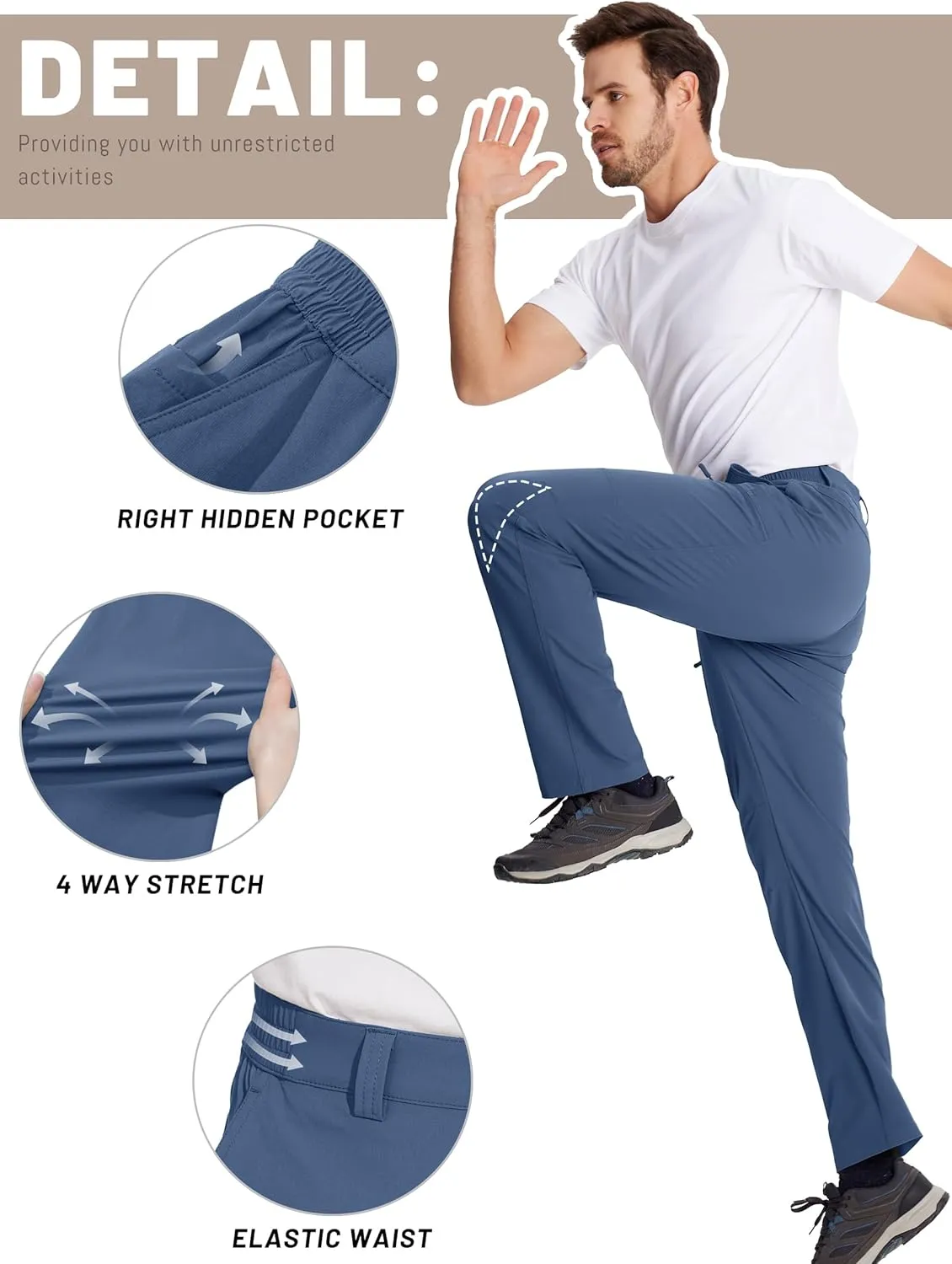 TACVASEN Men's Hiking Cargo Pants with 6 Pockets Lightweight Water Resistant Quick Dry Travel Work Pants Tactical Outdoor