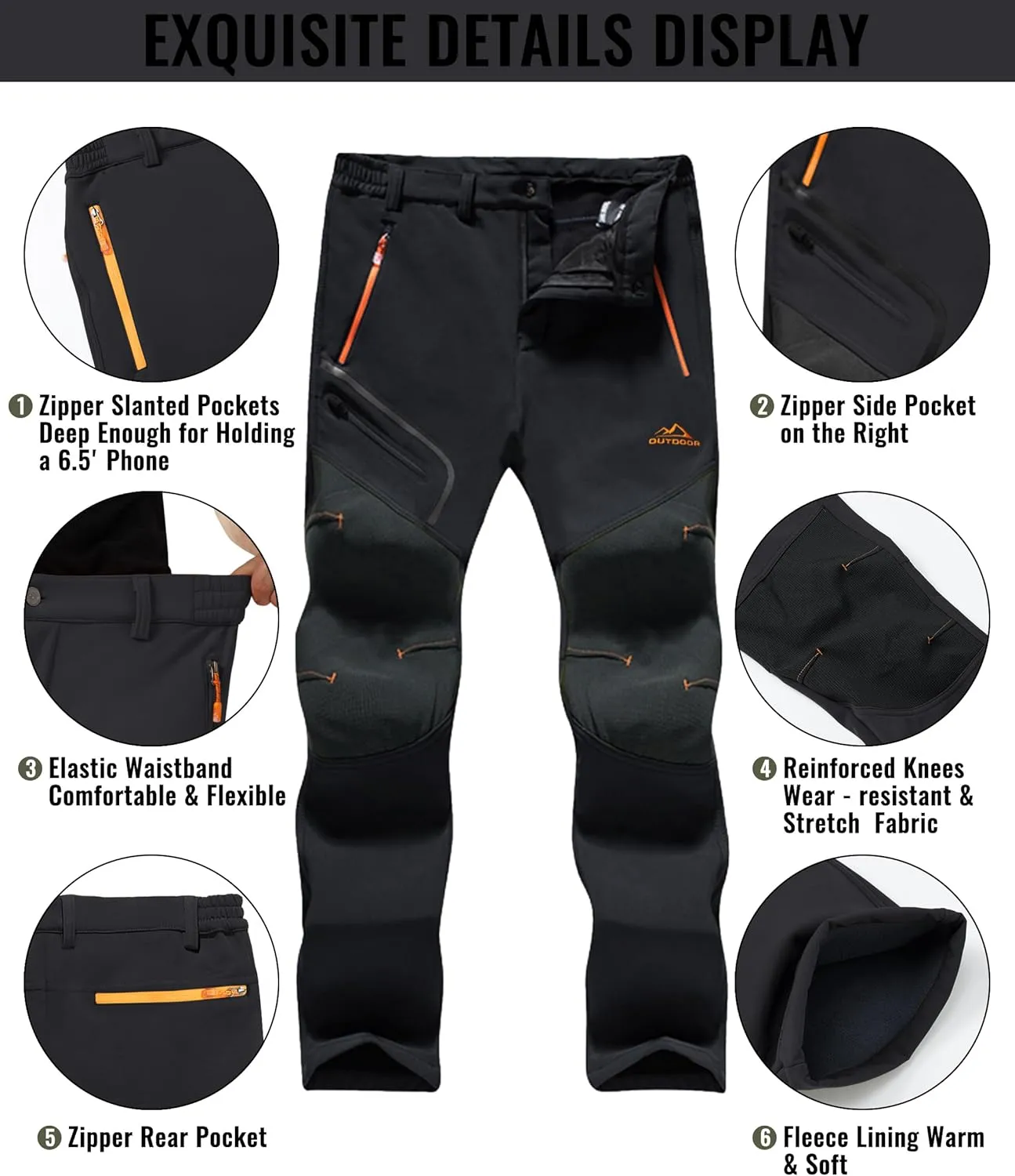 TACVASEN Men's Snow Ski Pants Fleece Lined Winter Hiking Pants Water Resistant Insulated Snowboard Work Outdoor