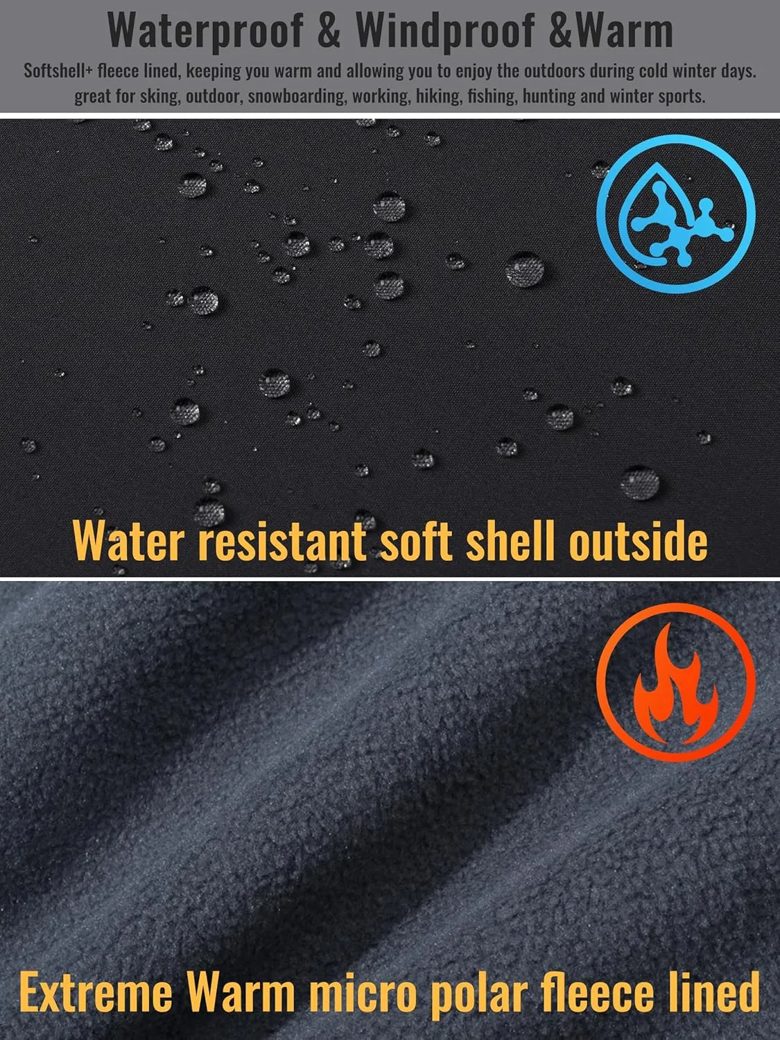 TACVASEN Men's Snow Ski Pants Fleece Lined Winter Hiking Pants Water Resistant Insulated Snowboard Work Outdoor
