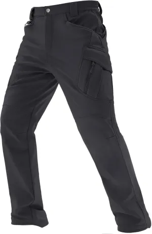 TACVASEN Men's Winter Pants 9 Pockets Fleece Snow Hiking Pants Water-Resistant Warm Softshell Thick Tactical Pants