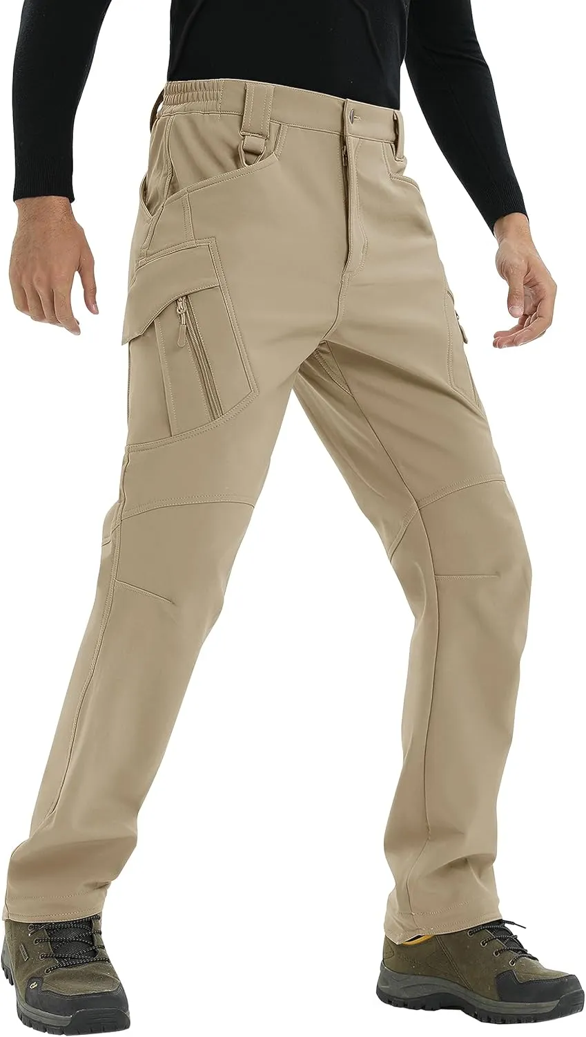 TACVASEN Men's Winter Pants 9 Pockets Fleece Snow Hiking Pants Water-Resistant Warm Softshell Thick Tactical Pants