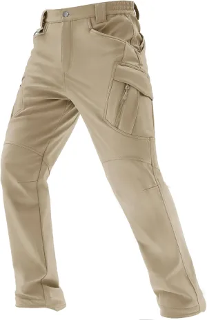 TACVASEN Men's Winter Pants 9 Pockets Fleece Snow Hiking Pants Water-Resistant Warm Softshell Thick Tactical Pants