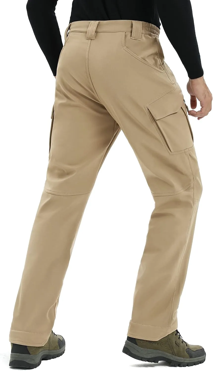 TACVASEN Men's Winter Pants 9 Pockets Fleece Snow Hiking Pants Water-Resistant Warm Softshell Thick Tactical Pants