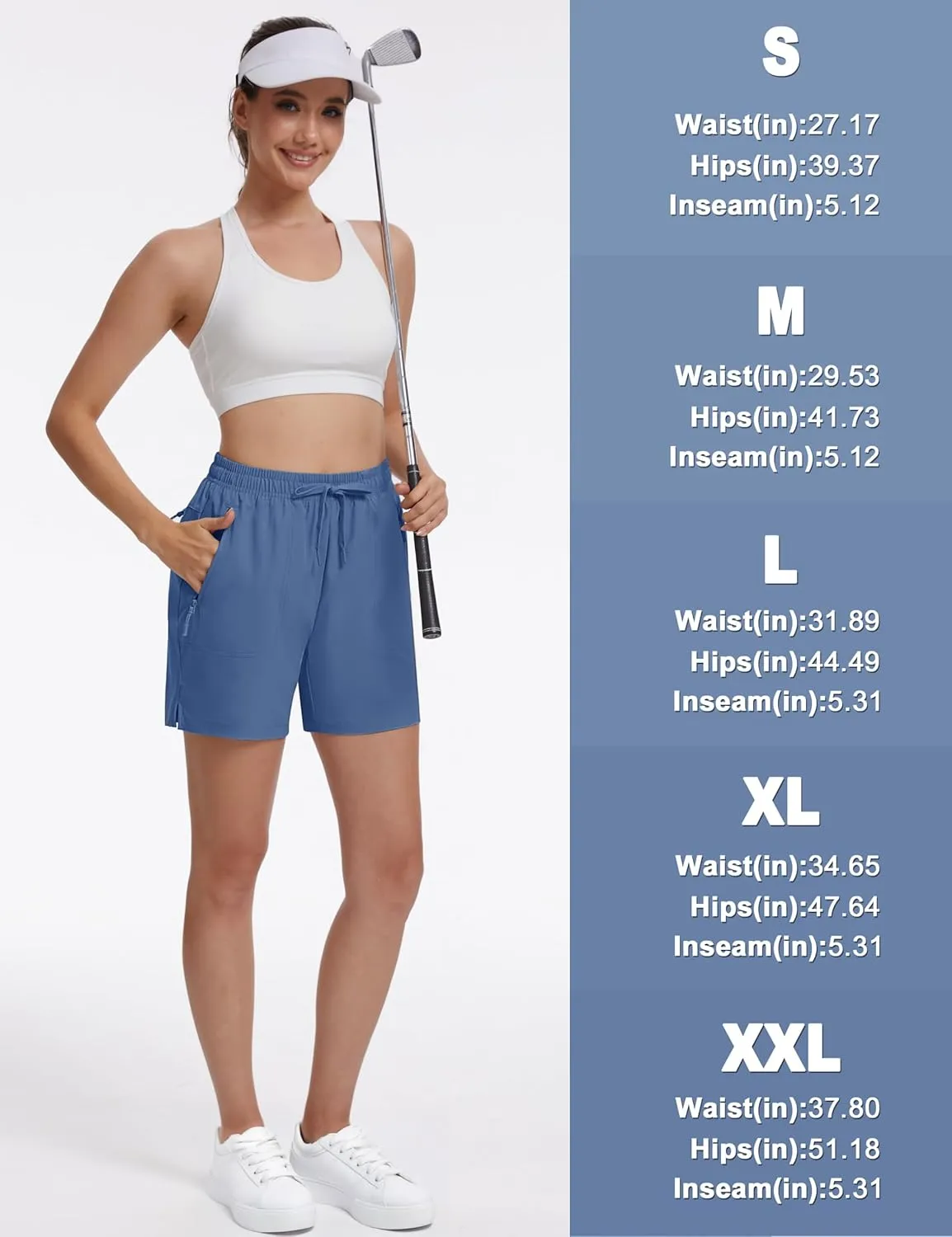 TACVASEN Women's 5'' Hiking Shorts Quick Dry Golf Lightweight UPF50  Athletic Shorts Summer Water Resistant Zipper Pockets