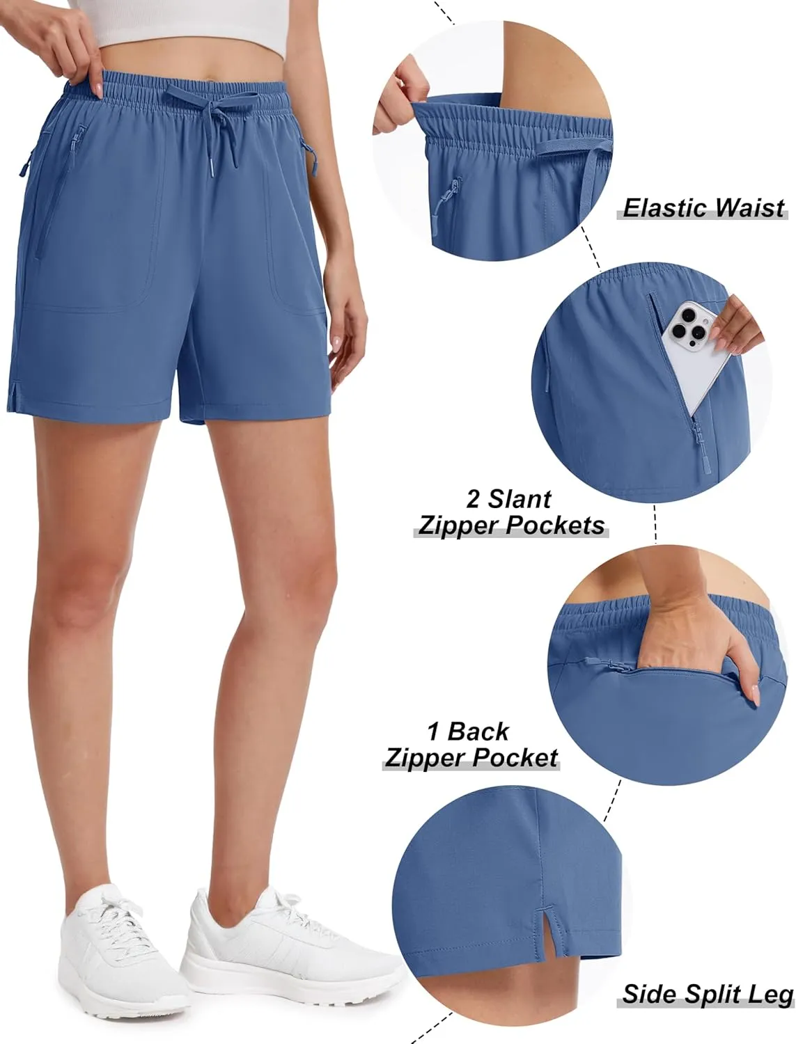 TACVASEN Women's 5'' Hiking Shorts Quick Dry Golf Lightweight UPF50  Athletic Shorts Summer Water Resistant Zipper Pockets