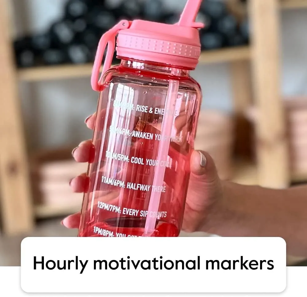 Takeya 32 oz Motivational Water Bottle with Straw Lid with Time Marker, Premium Quality BPA Free Tritan Plastic, Stormy Black