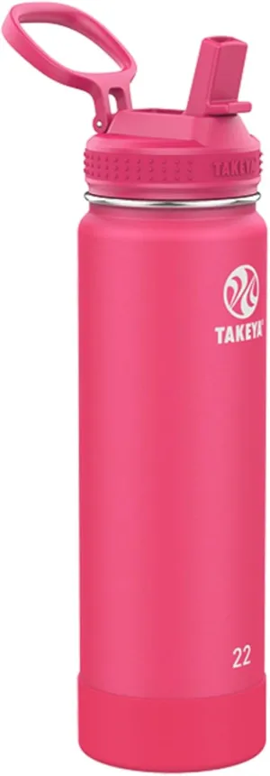 Takeya Actives Water Bottle with Straw Lid - Bottle with Double Stainless Steel Insulation - Dishwasher Safe & BPA-Free - Bottle with Straw Lid & Removable Bumper - 22 oz, Dragon Fruit