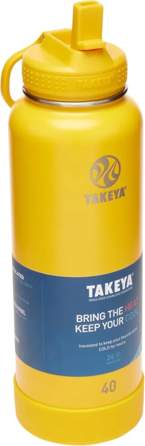 Takeya Actives Water Bottle with Straw Lid - Durable & Easy-Care Water Bottle with Stainless Steel Insulation - BPA-Free Lid with Carry Handle & Straw - Dishwasher-Safe - 40 oz, Clementine