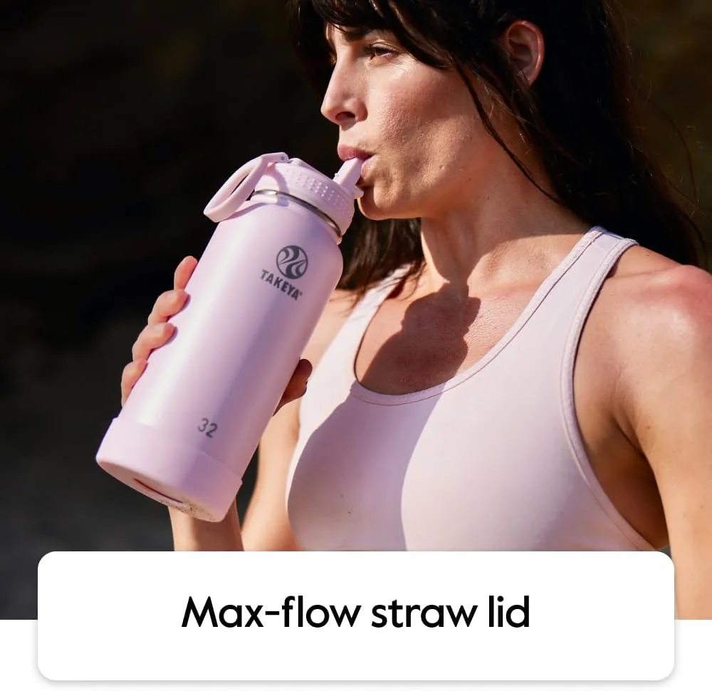 Takeya Actives Water Bottle with Straw Lid - Durable & Easy-Care Water Bottle with Stainless Steel Insulation - BPA-Free Lid with Carry Handle & Straw - Dishwasher-Safe - 64 oz, Pink Lavender