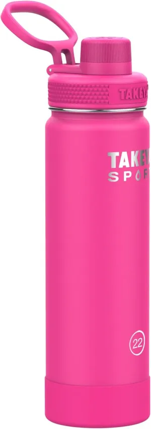 Takeya Sports Water Bottle with Spout Lid - Bottle with Triple Stainless Steel Insulation - Dishwasher Safe & BPA-Free - Bottle with Ice-Blocking Spout Lid & Removable Bumper - 22 oz, Pink Sweep