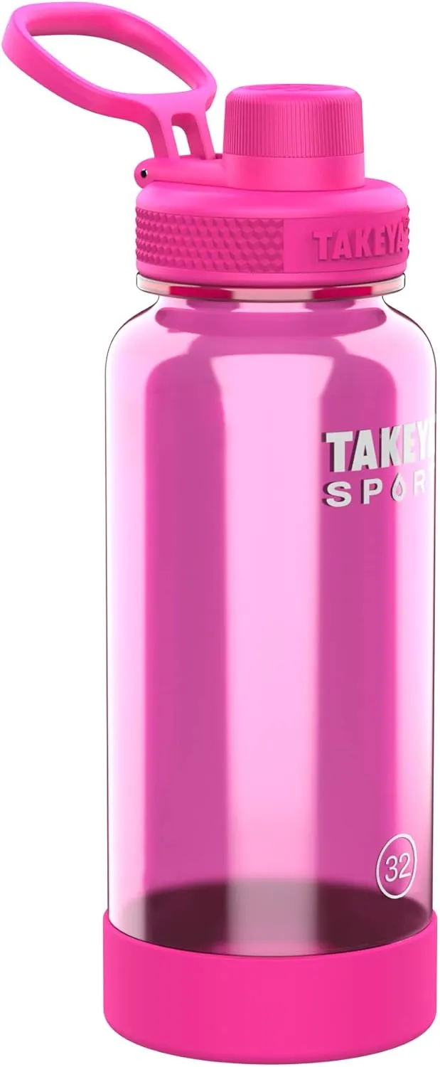 Takeya Tritan Sport Water Bottle with Spout Lid - BPA-Free & Dishwasher-Safe Water Bottle - Reusable Bottle with Lid Handle - Simple Leak-Proof Water Bottle - 32 oz, Pink Sweep