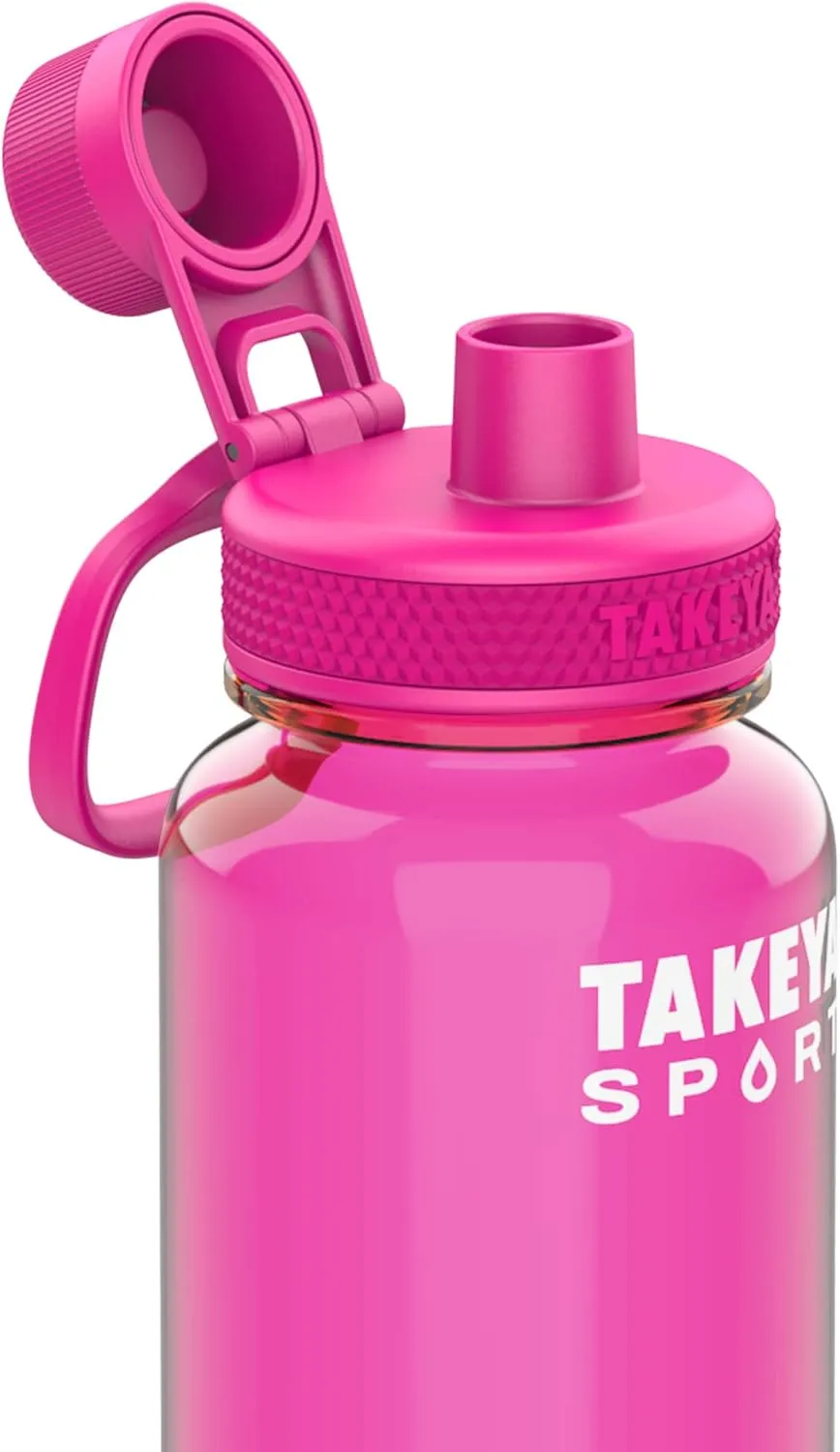 Takeya Tritan Sport Water Bottle with Spout Lid - BPA-Free & Dishwasher-Safe Water Bottle - Reusable Bottle with Lid Handle - Simple Leak-Proof Water Bottle - 32 oz, Pink Sweep