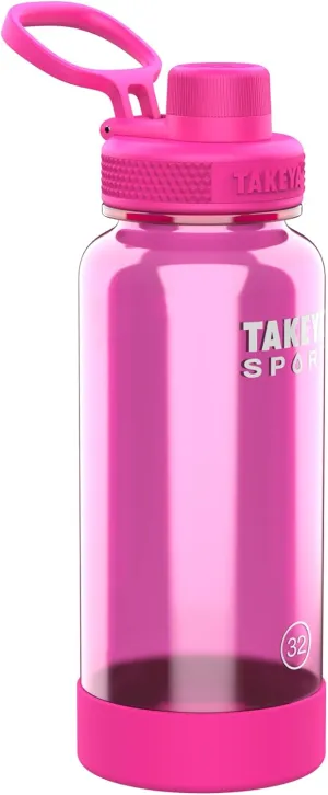Takeya Tritan Sport Water Bottle with Spout Lid - BPA-Free & Dishwasher-Safe Water Bottle - Reusable Bottle with Lid Handle - Simple Leak-Proof Water Bottle - 32 oz, Pink Sweep
