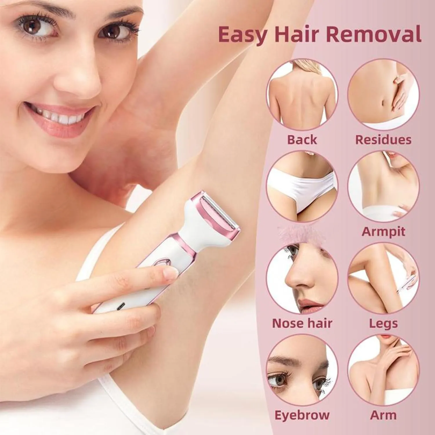 Taletseten Shaver, Taletseten Razor, Comfort 4 in 1 Electric Lady Shaver, Body Hair Removal Epilator, Electric Bikini Trimmer for Women, Waterproof, USB Rechargeable, Low Noise, Cordless (1PCS)