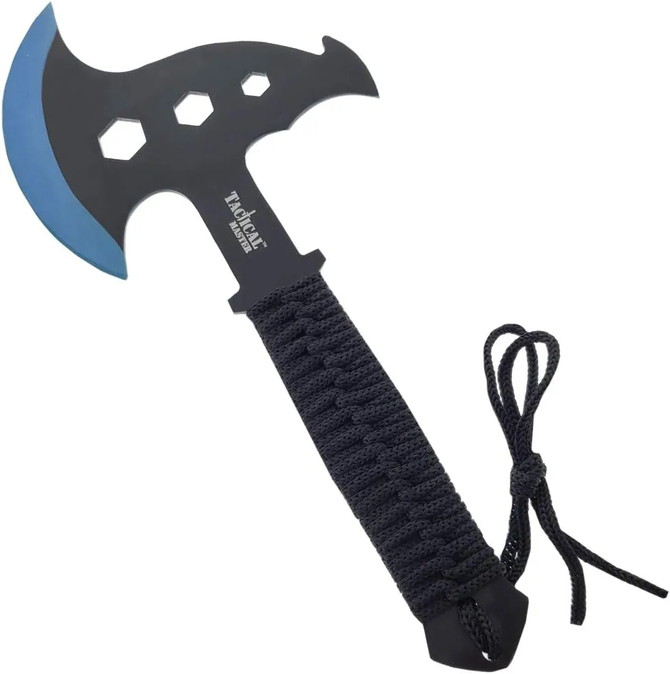 Target Master Tactical Black 10-inch Survival Tomahawk Throwing Axe with Sheath Camping Hunting Fishing Survival Hawk Hatchet (Blue)