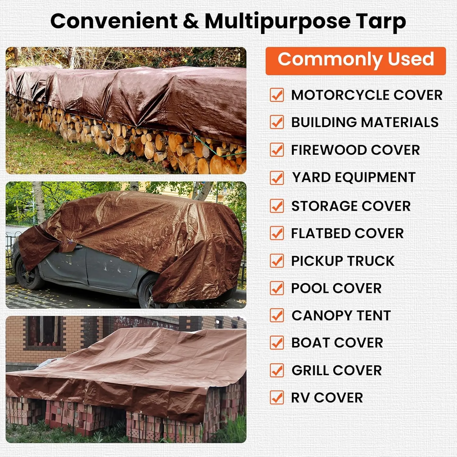 Tarp 10x20FT, 16 Mil Heavy Duty Large Tarps, Waterproof Tarp with Brass Grommets and Reinforced Edges, UV Resistant, Tear&Fade Resistant Poly Tarp for Outdoor Camping Pool Car Tent