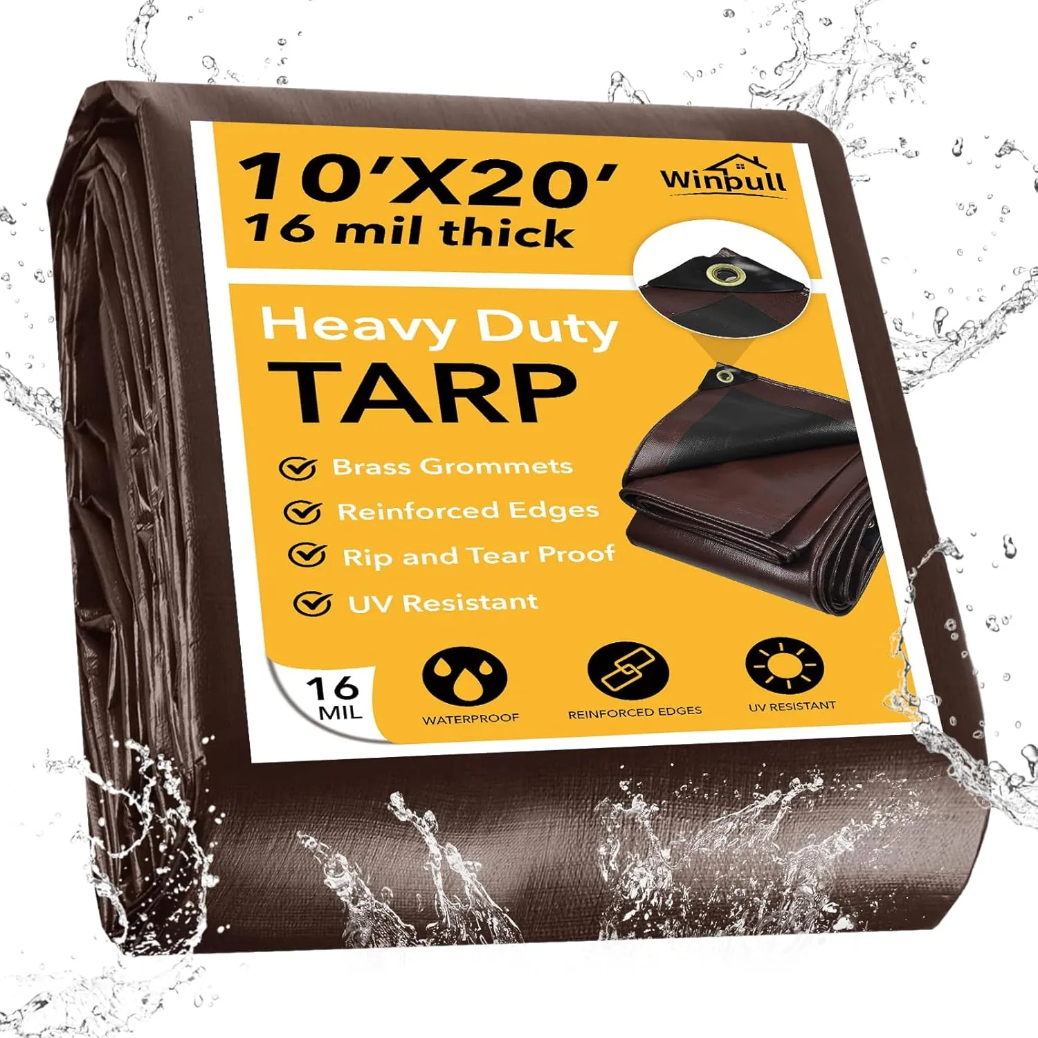 Tarp 10x20FT, 16 Mil Heavy Duty Large Tarps, Waterproof Tarp with Brass Grommets and Reinforced Edges, UV Resistant, Tear&Fade Resistant Poly Tarp for Outdoor Camping Pool Car Tent