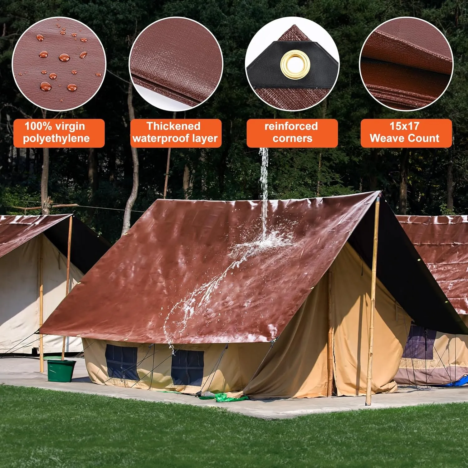 Tarp 10x20FT, 16 Mil Heavy Duty Large Tarps, Waterproof Tarp with Brass Grommets and Reinforced Edges, UV Resistant, Tear&Fade Resistant Poly Tarp for Outdoor Camping Pool Car Tent