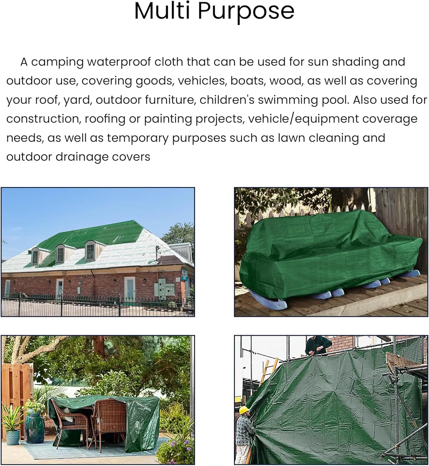 Tarp Waterproof,9mil Multipurpose Protective Tarpaulin Cover,Tear Resistant and Fade Resistant Tarps,UV Resistant, Tarpaulin with Reinforced Edges,Camping (Green Brown, 15' x 15')