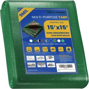 Tarp Waterproof,9mil Multipurpose Protective Tarpaulin Cover,Tear Resistant and Fade Resistant Tarps,UV Resistant, Tarpaulin with Reinforced Edges,Camping (Green Brown, 15' x 15')