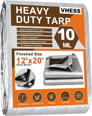 Tarps Heavy Duty Waterproof 12’ X 20’, 10 Mil Multipurpose Poly Tarp Cover, tarp Waterproof UV Resistant Tear&Fade Resistant, Outdoor Tarpaulin for Roof, Camping, Patio, Pool, Boat, Car
