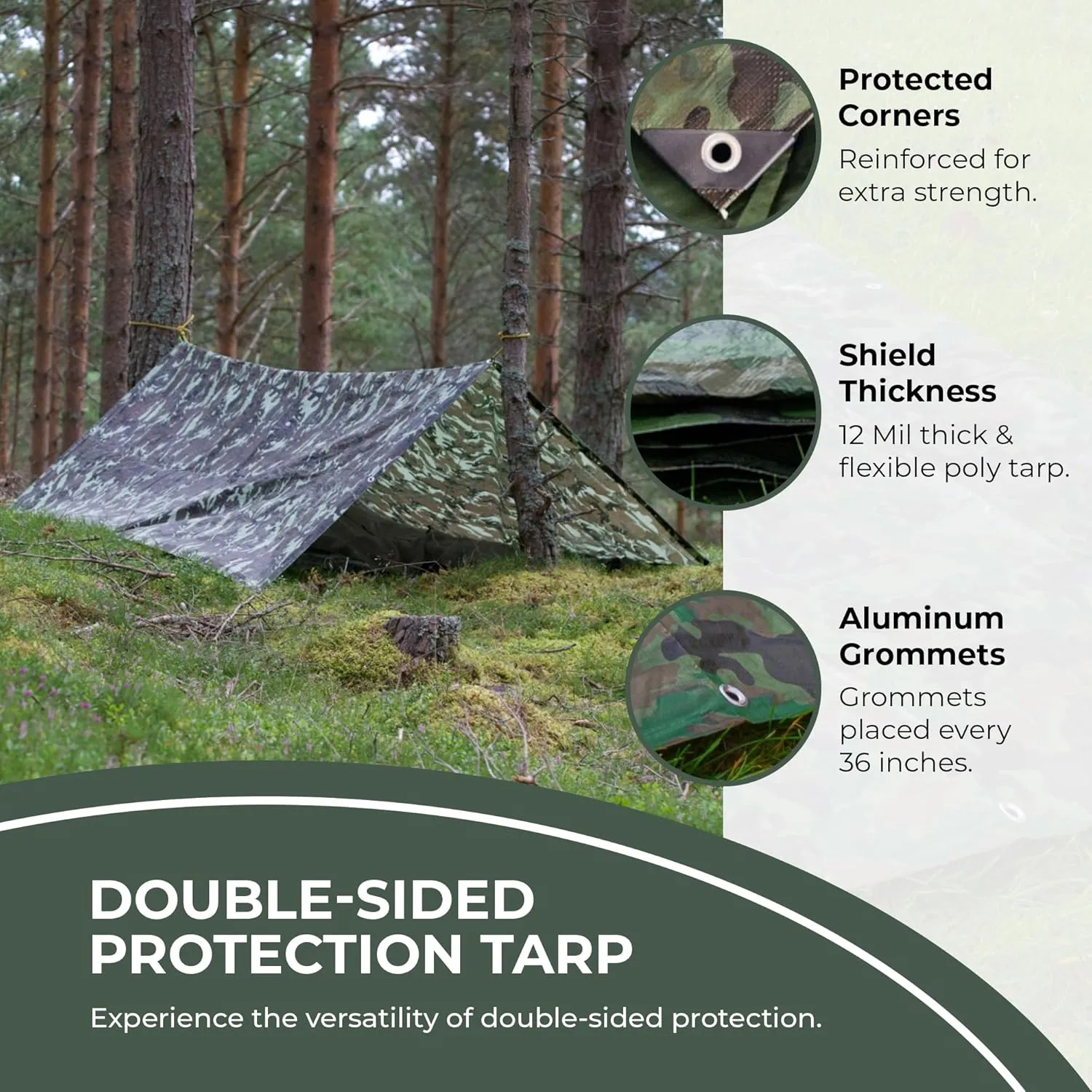 Tarps Now Camouflage Plastic Tarp (Poly Tarp) 8x10 ft - 8 MIL Heavy Duty Waterproof Cover | Tear-Resistant with Rustproof Grommets & Reinforced Edges | Ideal for Camping, Landscaping - Woodland Camo