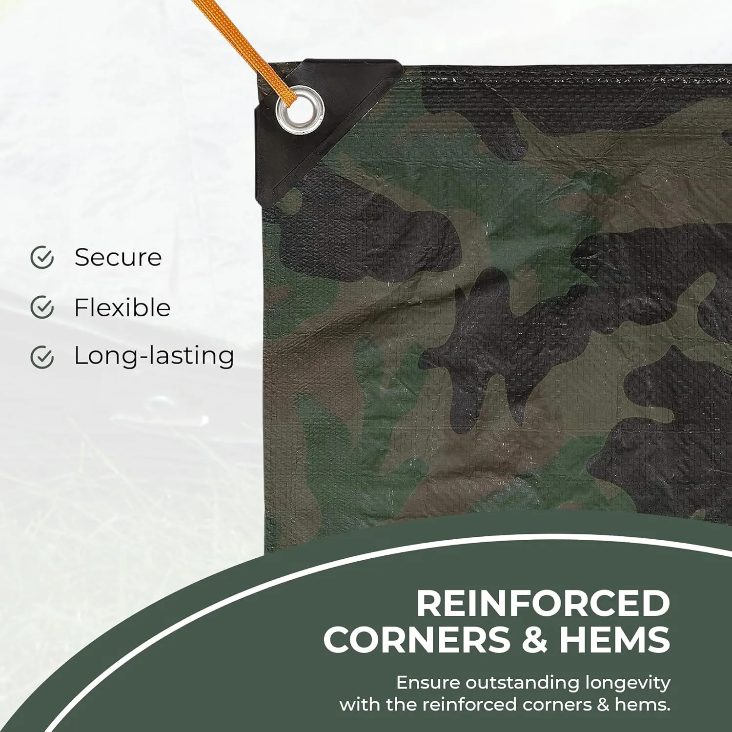 Tarps Now Camouflage Plastic Tarp (Poly Tarp) 8x10 ft - 8 MIL Heavy Duty Waterproof Cover | Tear-Resistant with Rustproof Grommets & Reinforced Edges | Ideal for Camping, Landscaping - Woodland Camo