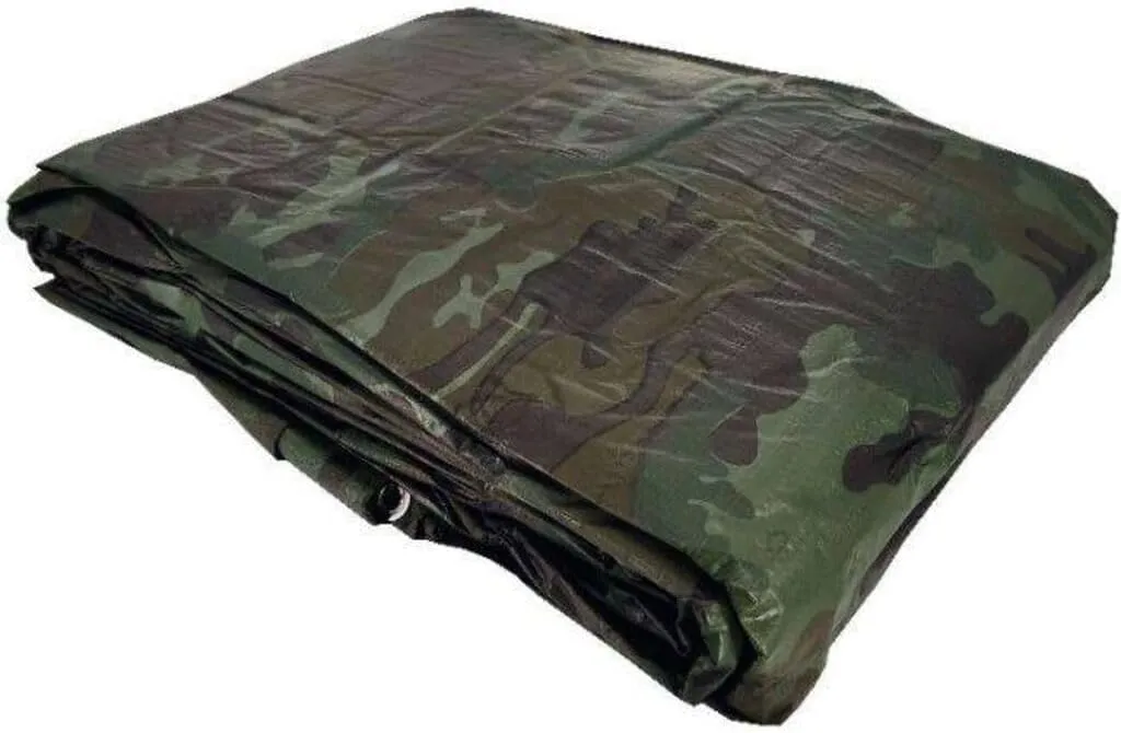 Tarps Now Camouflage Plastic Tarp (Poly Tarp) 8x10 ft - 8 MIL Heavy Duty Waterproof Cover | Tear-Resistant with Rustproof Grommets & Reinforced Edges | Ideal for Camping, Landscaping - Woodland Camo