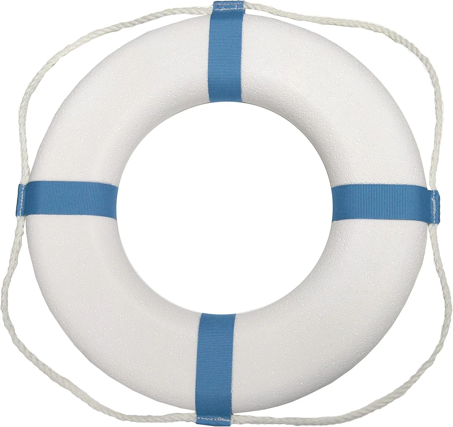 TAYLOR MADE PRODUCTS Decorative Life Ring, White with Blue Stripes, 25" Outer Diameter, Safety Preserver for Decoration on Boat, Deck or Marina, Sewn-in Grab Lines, Waterproof Closed-Cell - 373