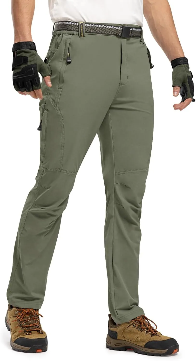 TBMPOY Men's Lightweight Hiking Pants with Belt 5 Zip Pockets Waterproof Quick-Dry Travel Fishing Work Outdoor Pants